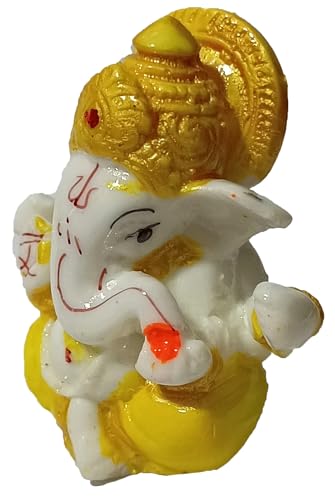 PARIJAT HANDICRAFT Resin Ganesha Idol Statue Siting and Blessing Position Resin Carved fine Figurine Decorative, Healing for Home Temple or gifiting (Golden)