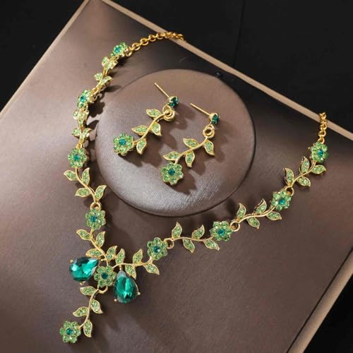 Kamirola Tiaras and Crowns for Women,Tiaras Earrings Necklace, Crystal Bridal Jewelry Set, Costume Party Halloween Prom Pageant Jewelry for Women(TR45) - color: Green