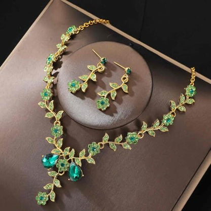 Kamirola Tiaras and Crowns for Women,Tiaras Earrings Necklace, Crystal Bridal Jewelry Set, Costume Party Halloween Prom Pageant Jewelry for Women(TR45) - color: Green