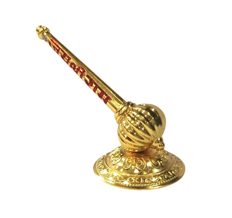 Lord Shree Hanuman Ji Gada with Jai Shree Ram Engraving Hanuman Ji Sota Idol for Mandir Pooja Room Home & Office Decor, Bajrangbali Sankat Mochan God Idol for Car Dashboard (Golden - Metal)