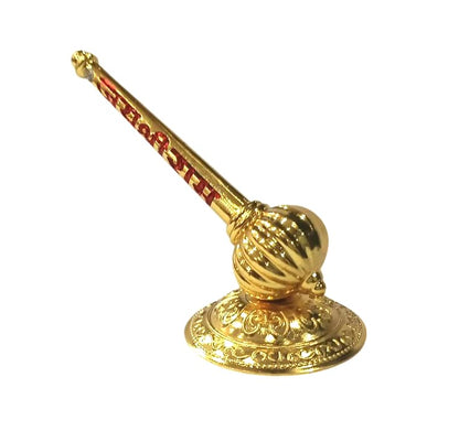 Lord Shree Hanuman Ji Gada with Jai Shree Ram Engraving Hanuman Ji Sota Idol for Mandir Pooja Room Home & Office Decor, Bajrangbali Sankat Mochan God Idol for Car Dashboard (Golden - Metal)