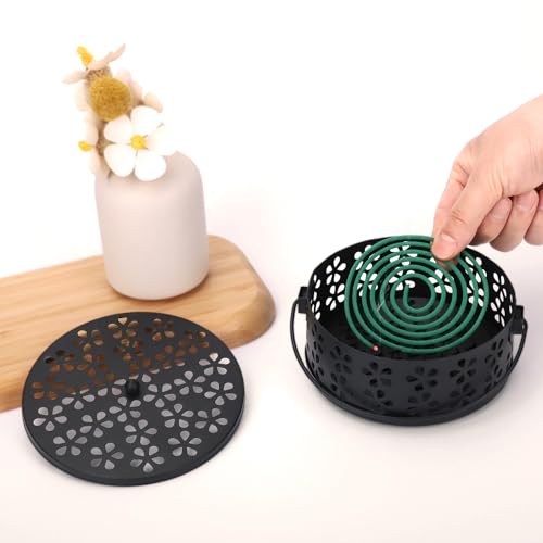 Mosquito Incense Coil Holder Indoor Outdoor Citronella Incense Coil Holder for Home Patio Camping (Black) - color: Black