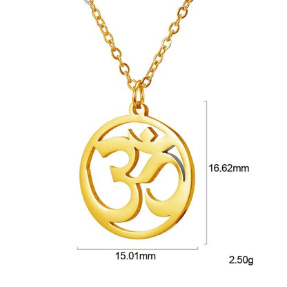 Women OM Necklace Indian Yoga Aum Om Ohm Pendant Necklace Stainless Steel Hindu Meditation Charm Sanskrit Symbol Spiritual Amulet Jewelry for Women Men - color: Gold