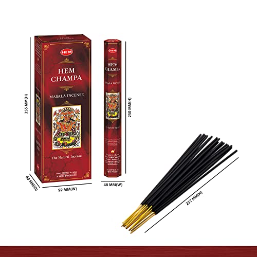 HEM Champa Masala Incense Sticks Pack Of 120 Count | 100% Natural Resin, Pure House & Flower Powder | Aromatherapy Incense For Air Purifier, Meditation & Spiritual Environment | Gift Set - (301 gm each)