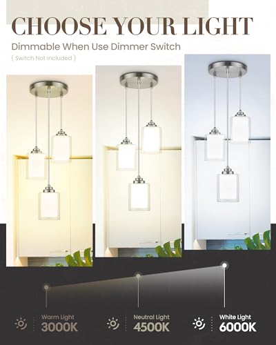 TENGXIN 3-Light Brushed Nickel Pendant Lights Kitchen Island, Dual Glass - color: Brushed Nickel, Dual Glass, size: 4", 3-Light