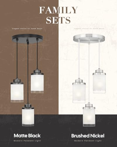TENGXIN 3-Light Matte Black Pendant Lights Kitchen Island, Frosted Glass - color: Matte Black, Linen Frosted Glass, size: 4", 3-Light