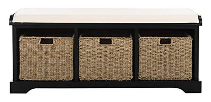 SAFAVIEH Furniture - Lonan Storage Bench - Black - Solid Wood - Farmhouse Lift-Top Design - Ideal for Entryway, Living Room, Hallway, 18" Seat Height (AMH5733E) - color: Black
