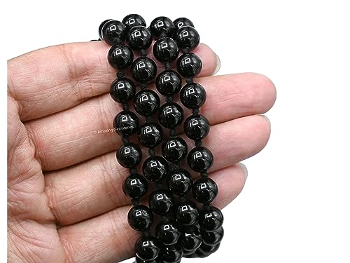 Amazing Gemstone Black Tourmaline Mala Beads - 108 Prayer Beads for Meditation and Mindfulness Practice, Handcrafted Mala Beads with Natural Gemstones for Spiritual Healing and Relaxation (Knotted) - color: Black Tourmaline, style: Knotted