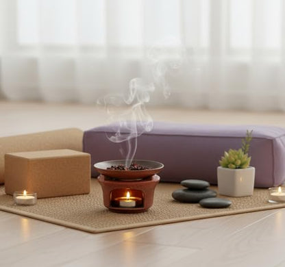 Ceramic Herb Burner Kit, High-Fired Aromatherapy Burner Set - color: Reddish Brown