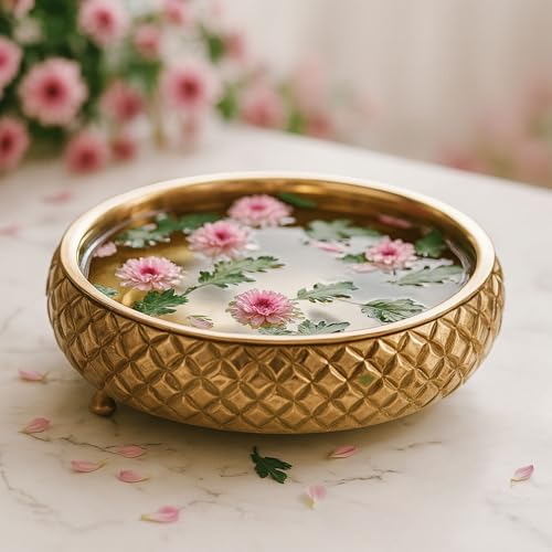Ritualistic Chitra Handcarved Wooden Urli Bowl 11.5" Diameter | Mango Wood with Geometric Barfi Carving & Detachable Legs | Floating Candles, Flowers & Festive Décor | Diwali Housewarming Premium Gift - style: Chitra Wooden Urli
