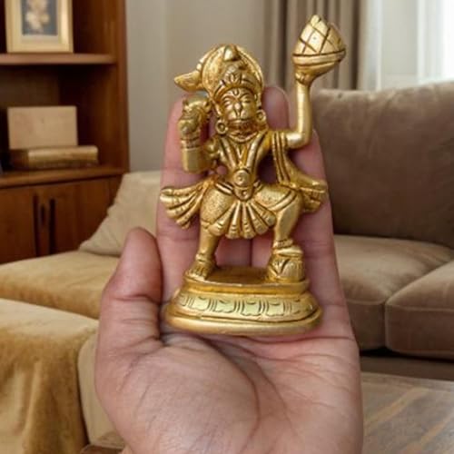 Brass Hanuman Idol 3.5 Inch (200g) – Lord Bajrangbali Anjaneya Pavanputra Statue, Hindu God Murti for Pooja, Home Temple Decor & Worship, Decorative Brass Sculpture, Spiritual Gift for Home & Office
