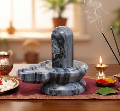 KLEO Black Marble Stone Shiva Lingam Shiv Ling Idol Murti Statue (5.25 Grey)