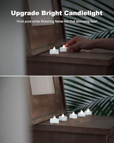 BEICHI 24Pcs Flameless LED Tea Lights with Remote & Timer,White Base,400Hrs - color: Pure White Light, White Shell, size: 24-Pack