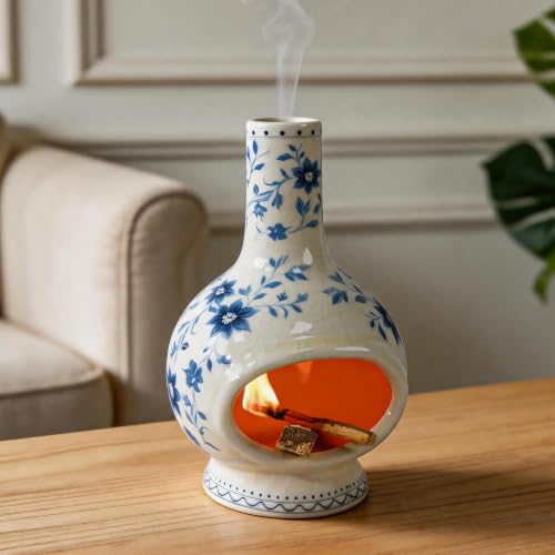 MOUGIGI Ceramic Palo Santo Holder, Sage Smudge Stick Incense Holder - color: Flowers-blue and White