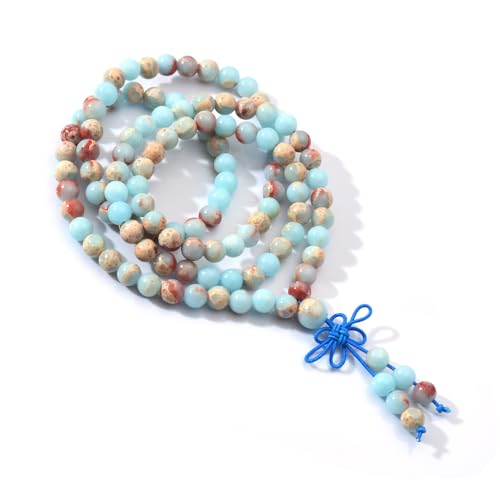 108 Mala Beads Stretch Bracelet 6mm Natural Gemstone Prayer Beaded Necklace - color: Blue Imperial Jasper