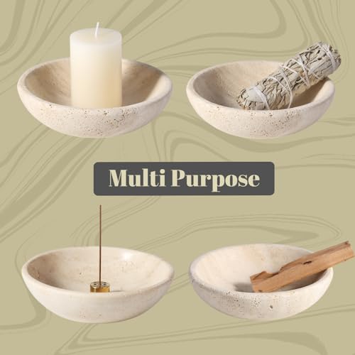 Koville Natural Travertine Incense Holder, Incense Holder for Sticks with 9 Holes, Handmade Incense Burner Ash Catcher for Meditation Yoga SPA, Balsam Fir/Palo Santo/Sage/Cone Incense Holder(Beige) - color: D=150-travertine