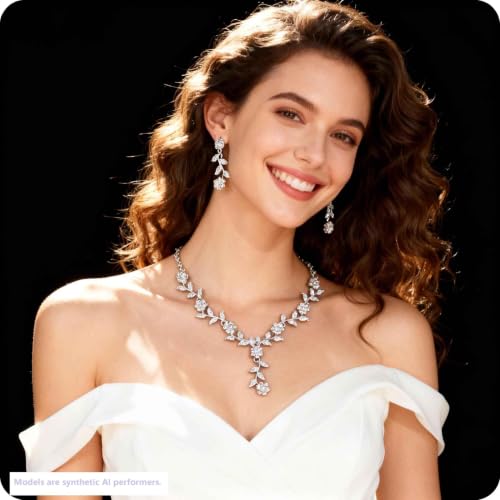 Kamirola Tiaras and Crowns for Women,Tiaras Earrings Necklace, Crystal Bridal Jewelry Set (TR48) - color: Silver