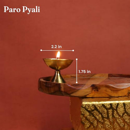 Fine Living Handcrafted Paro Pyali Brass Diya for Pooja 2.2", Gold Finish - style: Paro Pyali Diya