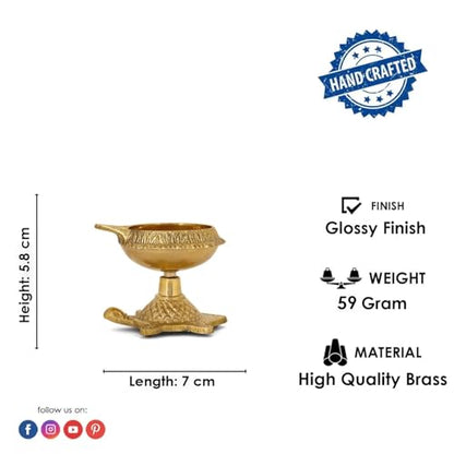 SATVIK 4 Pc Brass Kuber Turtle Diya Set | Traditional Handmade Golden Engraved Virgin Brass Oil Lamp for Puja, Pooja Room, Mandir & Temple | Reusable Diya for Daily Prayer, Diya Vilakku & Home Decor - size: Pack of 4