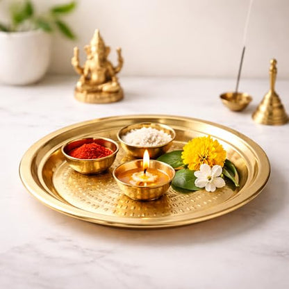 Spillbox Traditional Handcrafted Brass Puja | Pooja Thali | Arati | Arathi | Arthi | Arti | Arathi | Bartan Thambulam Plate -Thambalam Thali- (9 Inch) - size: 9 Inch