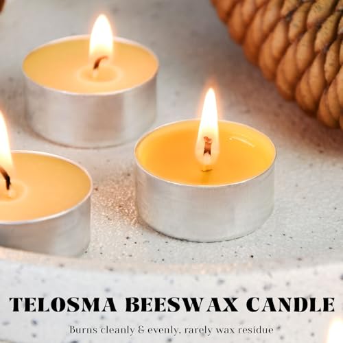 Natural Beeswax Tealight Candles in Metal Aluminum Cup, Yellow, Pack of 24