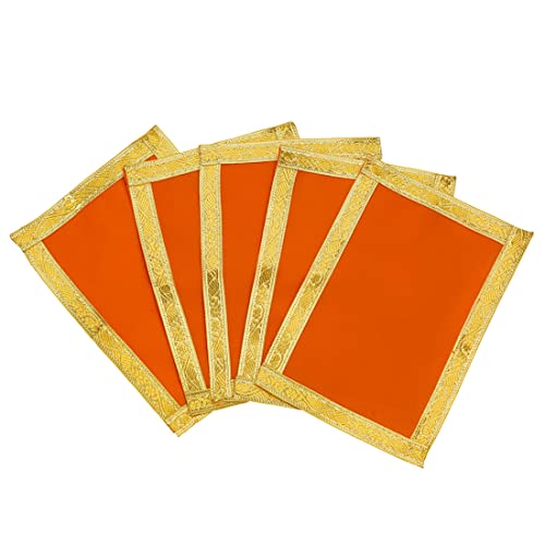 Set of 5 Mat Aasan Pooja Cloth God Idol Puja Temple Altar Cloth (7"X10") - color: Orange