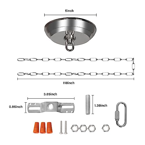 10 Feet Heavy Duty Silver Chain with 5" Light Canopy Kit for Chandelier, Swag Light Kit Light Fixture Mounting Bracket for Hanging Light,L0020 - color: Silver 10 Ft Chain with 5" Canopy