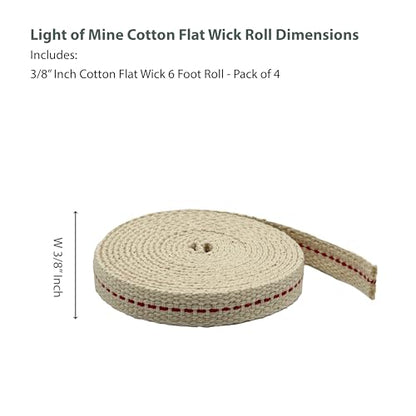 Light of Mine - 3/8" Inch 6' Foot, 100% Cotton Flat Wick - 4 Pack, for Paraffin Oil, Kerosene Based Lanterns, and Oil Lamps with Genuine Red Stitch (3/8" - 6' Roll, 4 Pack) - size: 3/8" 6 foot - 4 Pack