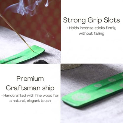 Bless-International Traditional-Handmade-Burner Wooden-Incense-Stick-Holder Ash-Catcher-Stand for-Aromatherapy-Meditation-Yoga (Earth Green) 10 Inches, Pack of 2 - color: Earth Green,10 Inch, size: Two Holders
