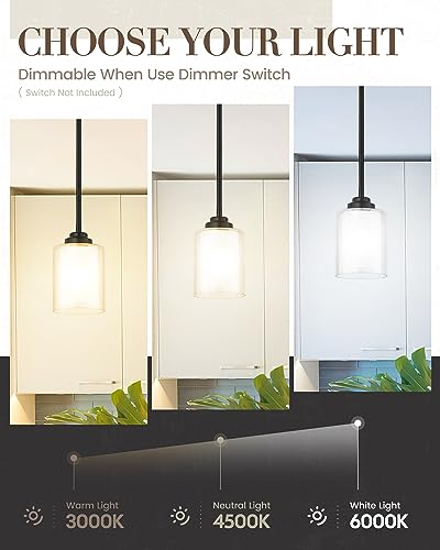 TENGXIN Matte Black Pendant Lights Kitchen Island, Dual Glass Shade - color: Matte Black, Dual Glass, size: 4"