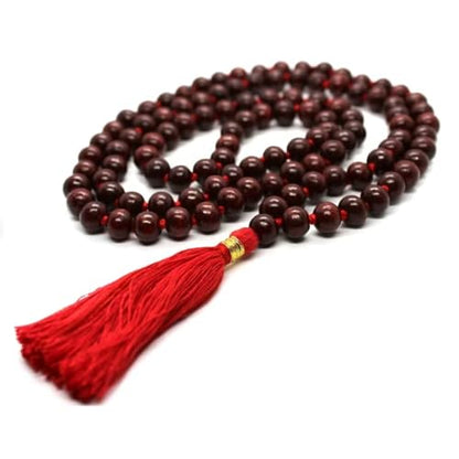 Japa Mala 108 + 1 Hand Knotted Meditation Rosary Natural Red Wood Rosewood Prayer Beads | Finger Counter for Pooja, Yoga, Original Buddhist Rosary