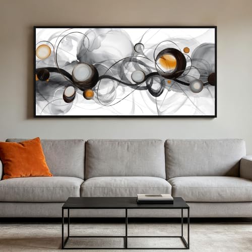 Abstract Wall Art for Living Room Black White Orange Picture 48x24 Inches - color: Black and grey, size: 24x48 inches