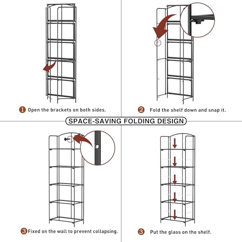 Crofy 5-Tier Foldable Bookshelf, Black Frame & Transparent Shelves - color: Black Frame & Transparent Shelf, size: 5 Tier