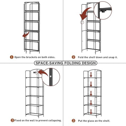 Crofy 5-Tier Foldable Bookshelf, Black Frame & Transparent Shelves - color: Black Frame & Transparent Shelf, size: 5 Tier