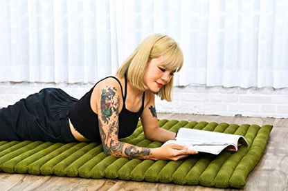 Leewadee Wide Thai Roll Mat 75 x 39 inches Kapok Firm - color: Cl23 - Green, size: L: 75x39"
