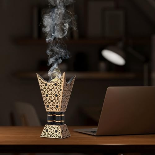 TERSCHELLING Bakhoor Incense Burner, Oud Frankincense Resin Burner 8.85Inches Tall,Charcoal Incense Burner - for Yoga, Spa Aromatherapy, Office & Home Decor (Trophy Shape) (Black)