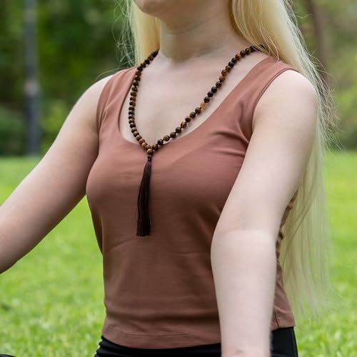 108 Bead Tiger Eye Japa Mala Necklace 8mm for Meditation & Yoga