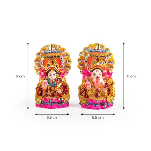 Lakshmi Ganesh Statue Hand Painted Idols Traditional Hindu Murti for Religious Hindu Festival Diwali Mandir Temple Pooja & Gifting (Lakshmi Ganesh Design-1) - color: Lakshmi Ganesh Design-1