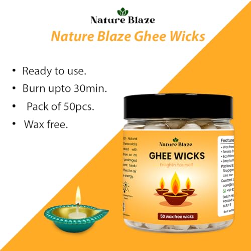 Pure Cow Ghee Lamp (Pack of 50 Pcs) Readymade Ghee Cotton Wicks | Arti Diya for Pooja | Ghee Wicks Batti | Easy Ghee Diya Wicks | Ghee Candles Cow Ghee Wicks | Ghee Jyoti Batti - size: Pack of 50