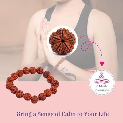 LOVENSPIRE Gold-plated 5 Face Original rudraksha beads Bracelet for Men – Panchmukhi Spiritual Wrist jewelry for Meditation & positive Energy - color: Flexible Fit