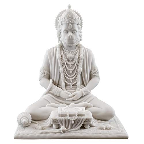 Top Collection 8" Hanuman Hindu Statue in White Marble Finish - Hindu God of Strength Figurine
