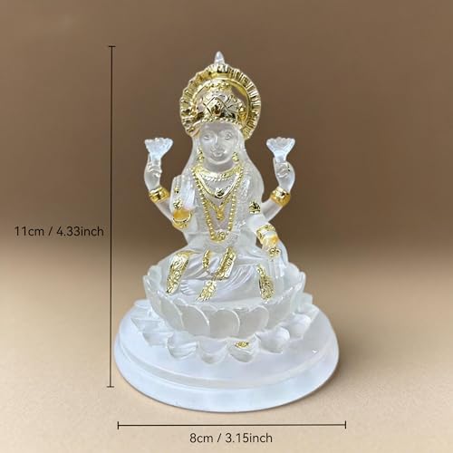 Lakshmi Statue, 4.3 Inch White and Gold Resin Laxmi Idol on Lotus
