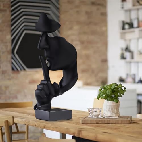 aboxoo Thinker Statue, Silence is Gold Abstract Art Figurine (Large Black) - color: Black, size: Large