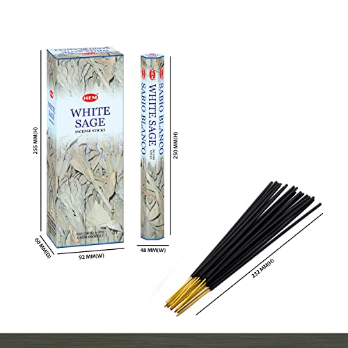 HEM White Sage Incense Sticks – 6 Hexa Tubes × 20g (Approx. 120 Sticks) – Cleansing & Purifying Herbal Aroma for Smudging, Meditation, Relaxation & Home Fragrance - size: 6x20 hexa