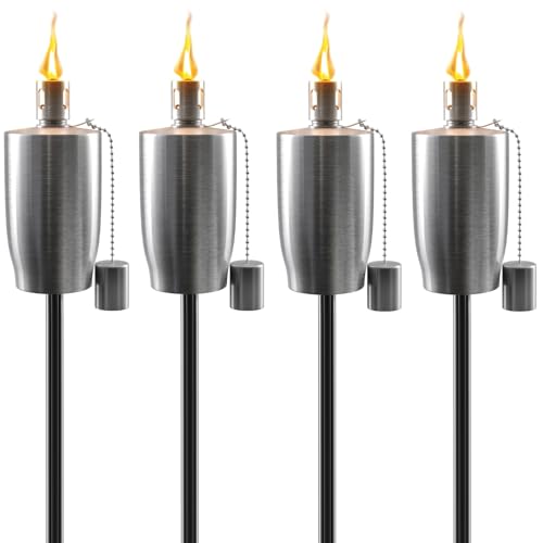 Matney Stainless Steel Outdoor Torches, 5 Ft (4 Pack, Cylinder) - size: 4 Pack, style: Cylinder