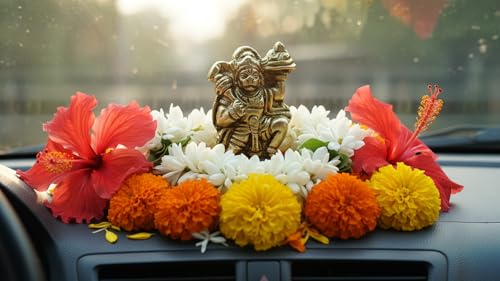 Brass Hanuman Ji Idol 2.5 Inches - Lord Bajrangbali Carrying Sanjivani Mountain, Miniature Solid Brass Statue for Home Puja, Office Desk & Auspicious Gifting - size: Flying Hanuman