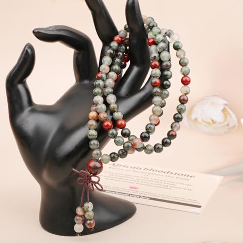 AD Beads 6mm 8mm 108 Prayer Mala Jasper Elastic Bracelet - Handmade Yoga Meditation Healing Power Energy Gifts for Unisex Adult. - color: African bloodstone(Strengthen the body)