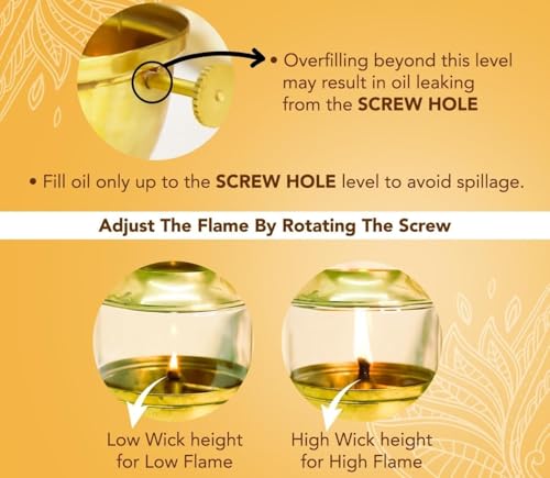Pure Brass Akhand Jyot Diya with Borosilicate Glass Cover - Small Size Adjustable Wick Lever 250ml Oil Capacity 48-Hour Burn Time Authentic Oil Lamp for Prayer and Meditation - Gold - size: Small Without Plate