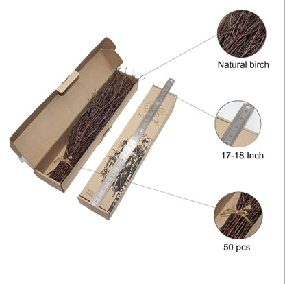 ECOVENIK - 50 psc. Birch Twigs – 100% Natural Decorative Branches for Vases, Centerpieces & DIY Crafts – Birch Sticks for Decorating (16-18 Inch) - size: 50 psc - brown