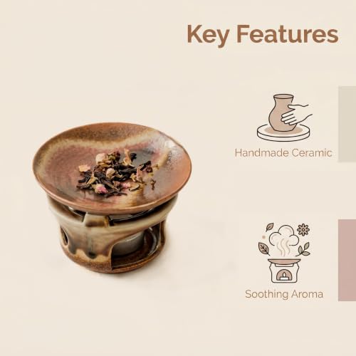 Ceramic Herbal Burner Set, high-Temperature Aromatherapy Burner Set - color: Terracotta